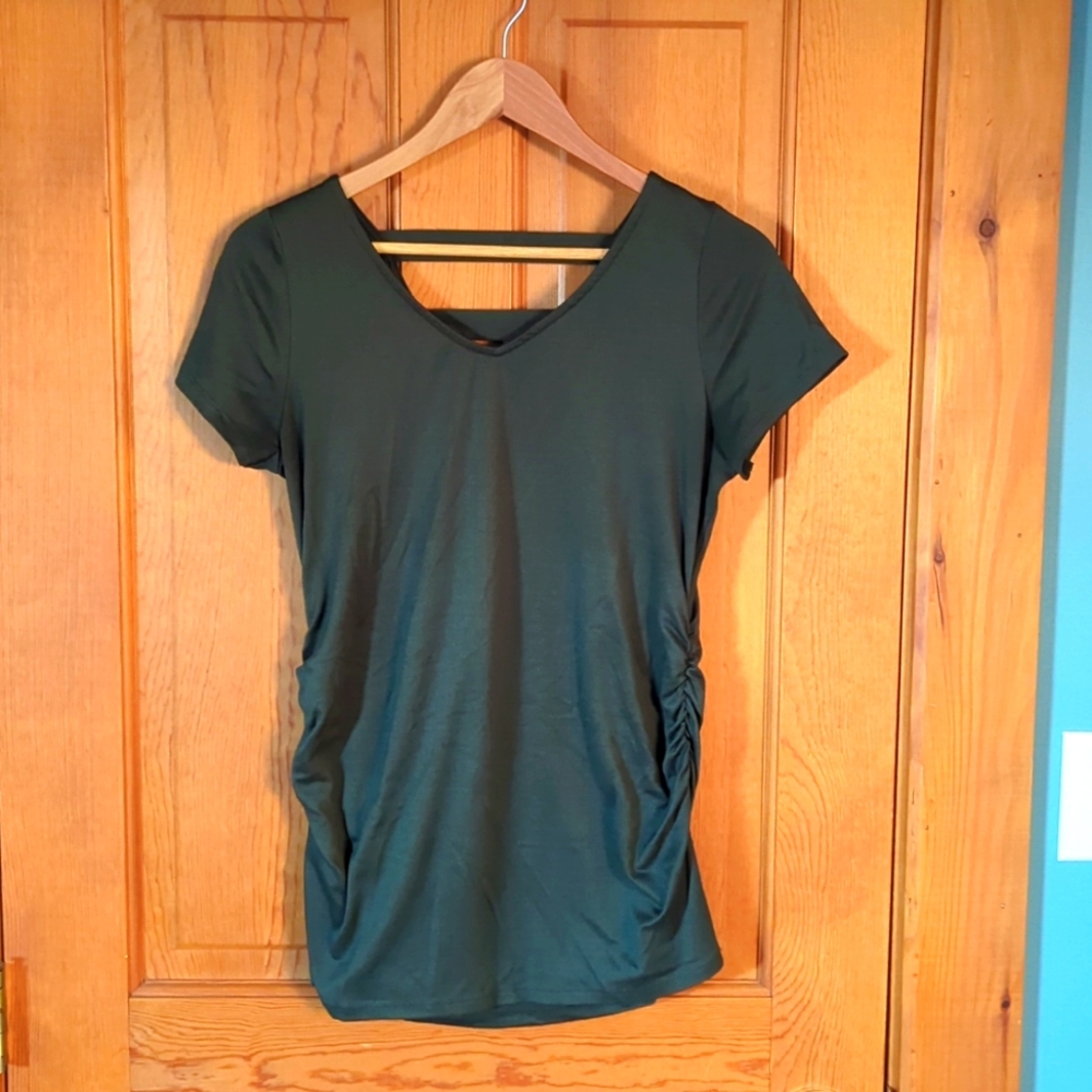 Full Moon Sophy Maternity Back Detail Knit Top in Olive